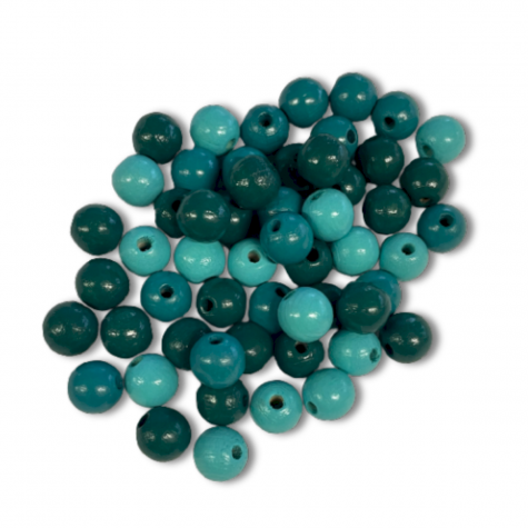 Loisirs créatif -  perles en bois - 10 mm - Mélange bleu d'eau - Sachet de 50 pièces