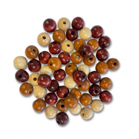 Loisirs créatif -  perles en bois - 10 mm - Mélange marron nature - Sachet de 50 pièces