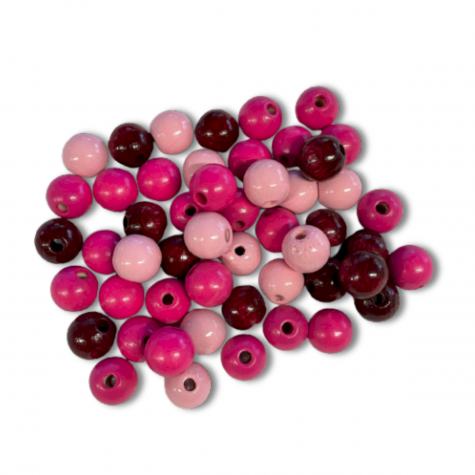 Loisirs créatif -  perles en bois - 10 mm - Mélange rose - Sachet de 50 pièces